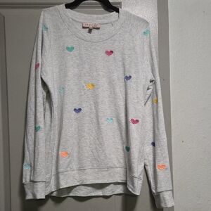 Philosophy Light Gray Top with Multicolor Heart Accents